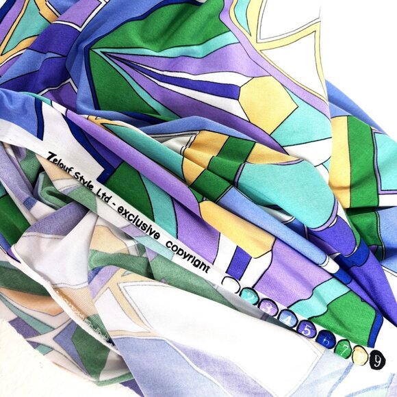 Zelouf Style Vintage Y2K Stretch Art Deco Fan Pattern Fabric 2 yards NOS - Picture 8 of 11